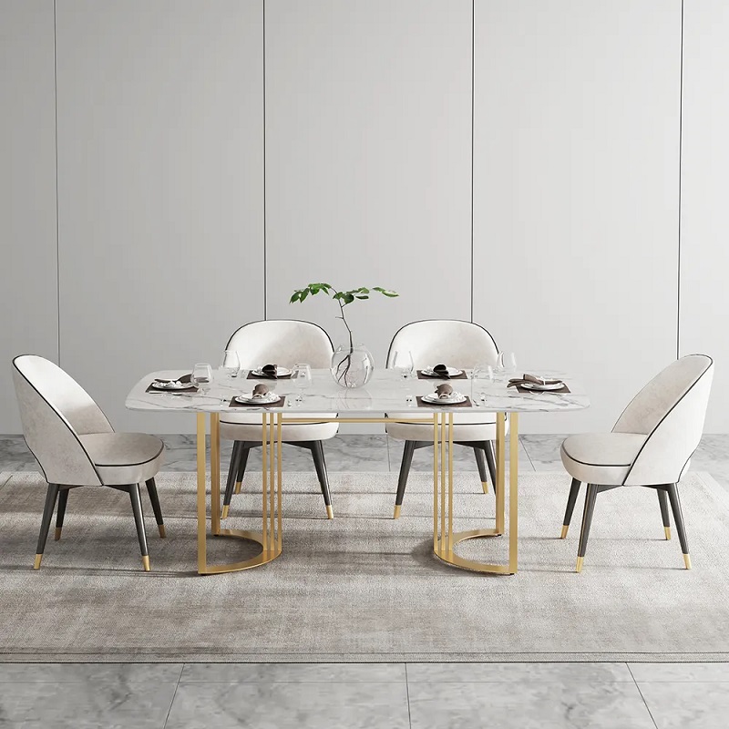 bàn ăn inox mạ vàng phong cách tối giản